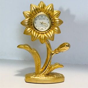 Vintage Daniel David Brass Sunflower Miniature Clock – Made in Japan